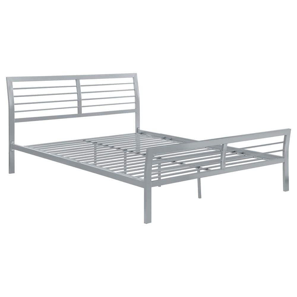 Silver Queen Platform Bed with Metal Headboard and Slats
