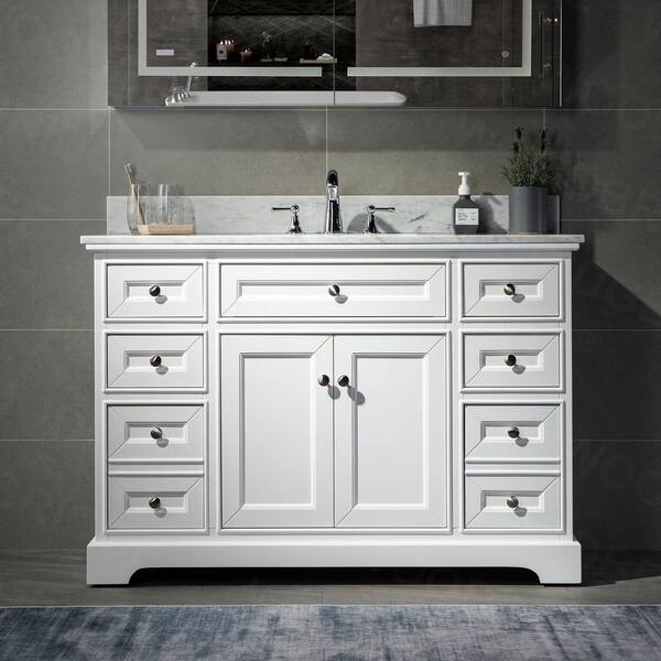 WOODBRIDGE London 49  x 22  x 38  Bath Vanity in White with  Marble Vanity Top in White with White Sink HV1072 - The Home Depot