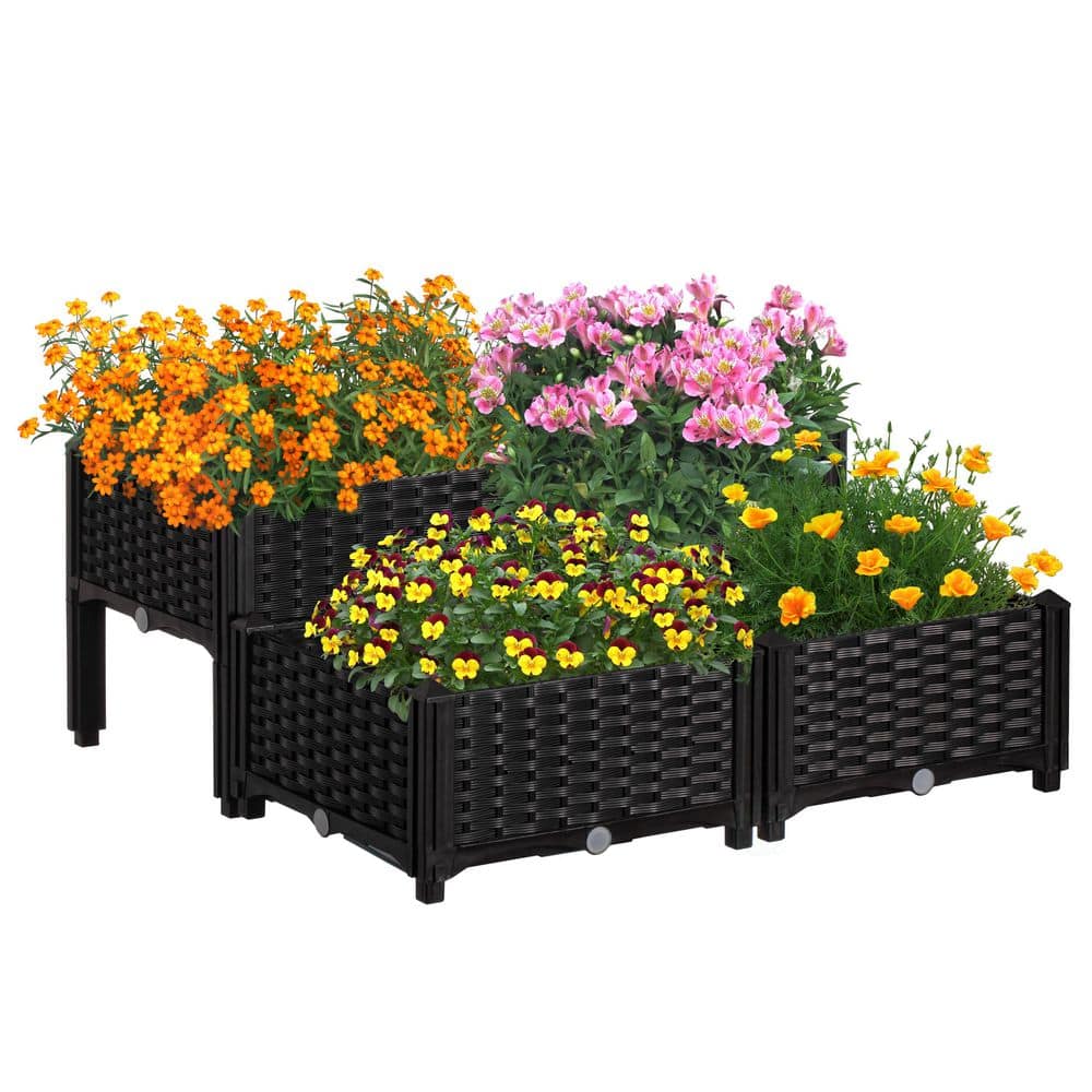 Black Rattan Raised Garden Bed Planter Box