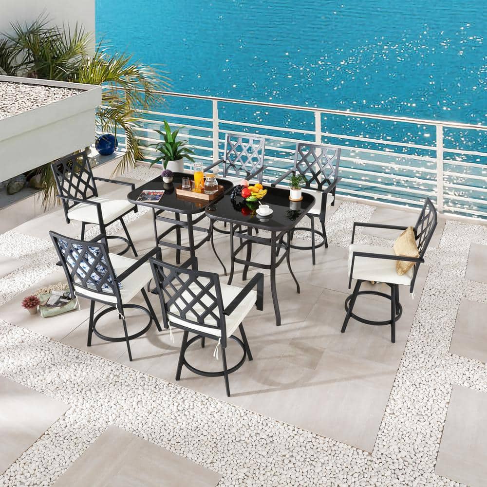 Patio Festival 8-Piece Metal Bar Height Outdoor Dining Set with Beige ...