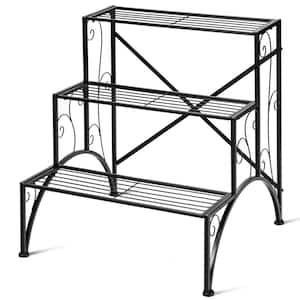 3-Tier Stair Style Garden Shelf Black Iron Plant Stand