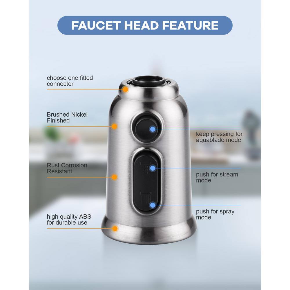 Brushed Nickel 3-Function Kitchen Faucet Spray Head with Adapters