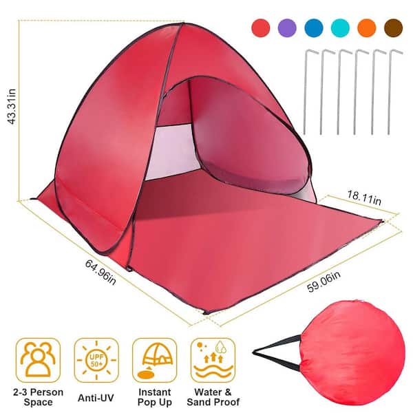 ITOPFOX 5.41 ft. x 4.92 ft. Pop Up Beach Tent Sun Shade Shelter with Net Window in Red