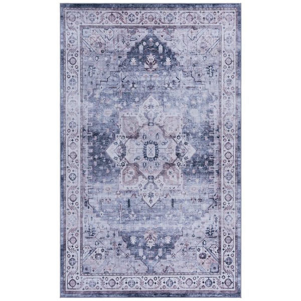 SAFAVIEH Tucson Gray/Light Purple  6 ft. x 9 ft. Machine Washable Border Aztec Medallion Area Rug