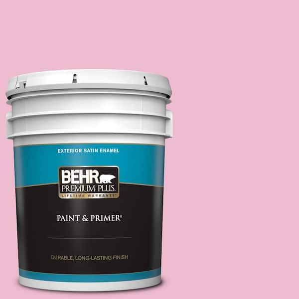 BEHR PREMIUM PLUS 5 gal. #P130-2A Dainty Pink Satin Enamel Exterior Paint & Primer
