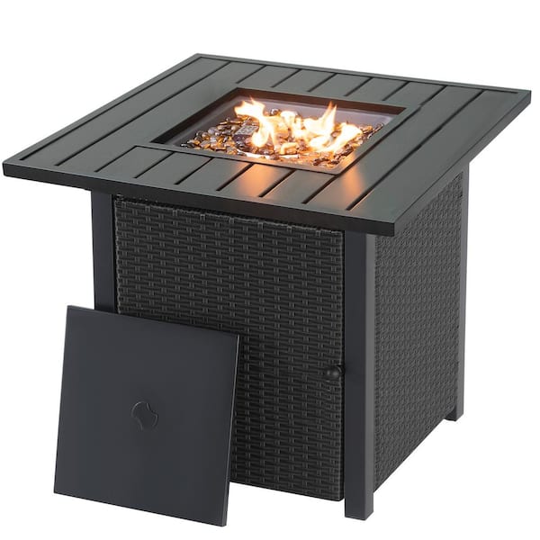 Unbranded 28 in. 40000 BTU, Patio Outdoor LP Rattan Gas Fire Pit Steel Tabletop (Black)