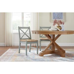 Dorsey Willow Green Wood Dining Chair with Cross Back and Rush Seat (Set of 2) (17.72 in. W x 35.43 in. H)