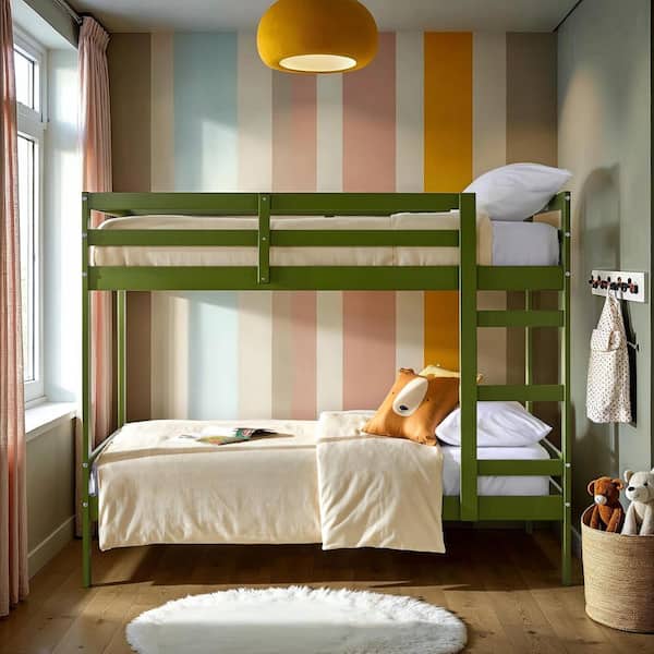 Walker Edison Furniture Company Olive Green Twin Over Twin Modern Wood Bunk Bed