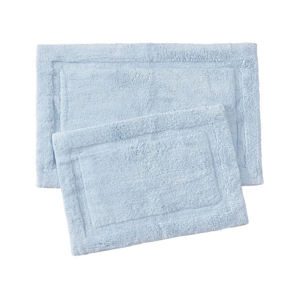 Lydia Border Pale Blue 17 in. x 24 in. 20 in. x 32 in. Solid Color Cotton 2-Piece Bath Mat Set