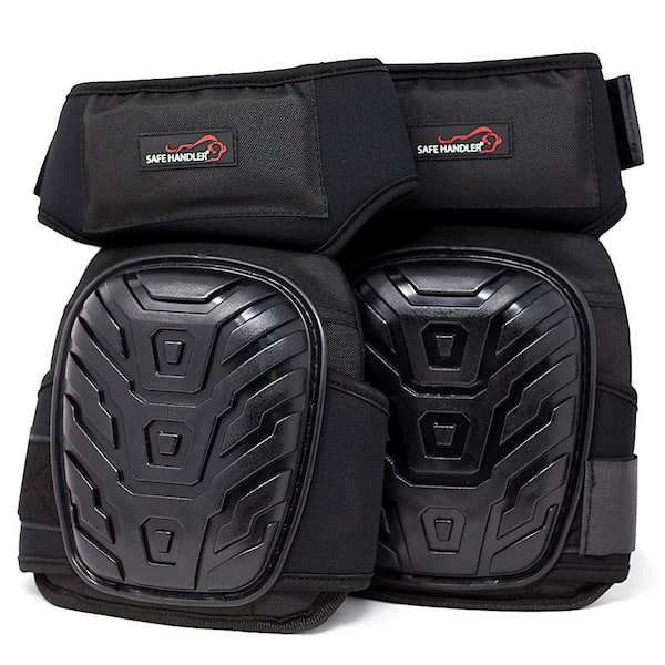 Extra Long Crystal Gel Knee Pads with EVA Foam Cushion, Hard PVC Shell and Adjustable Double Straps, Black