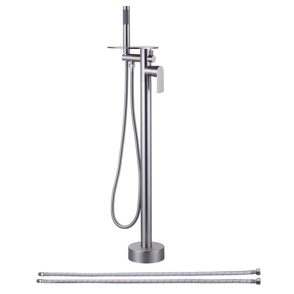 Waterfall Single-Handle Freestanding Tub Faucet, Floor Mount Bathtub Filler with Hand Shower in Brushed Nickel price history on PriceWatchPro