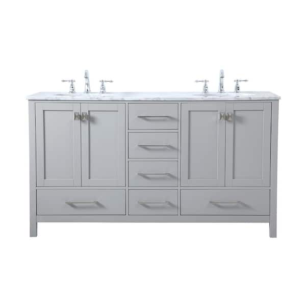 Unbranded Simply Living 60 in. W x 22 in. D x 34 in. H Bath Vanity in Gray with Carrara White Marble Top