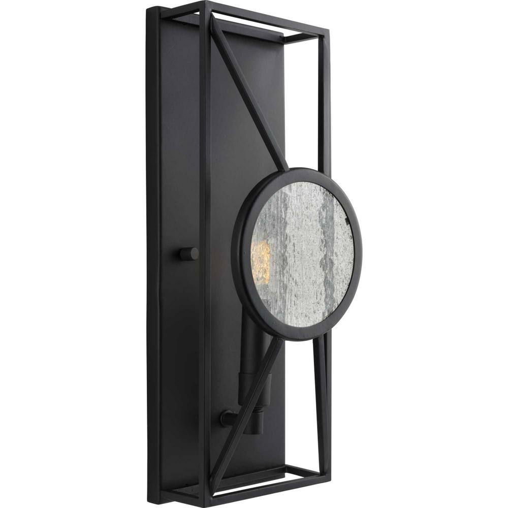 Matte Black Steel Dimmable Wall Sconce with Seeded Glass