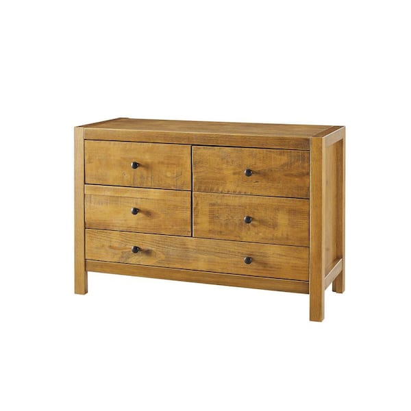 Benjara 15.98 in. Brown 5-Drawer Wooden Dresser Without Mirror