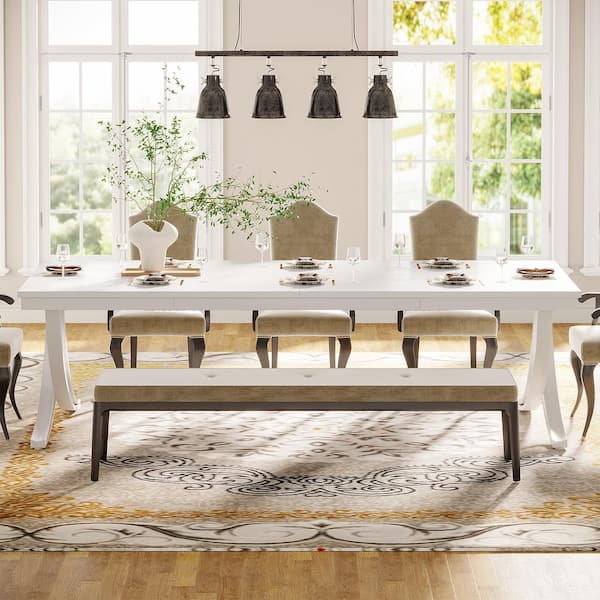 BYBLIGHT Roesler White Wood 78.7 in. W 4-Legs Rectangle