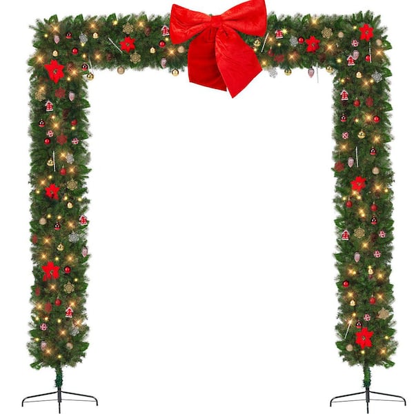 94 in. Christmas Artificial Flat Arch Decoration with 350 Warm White Lights and Ornaments