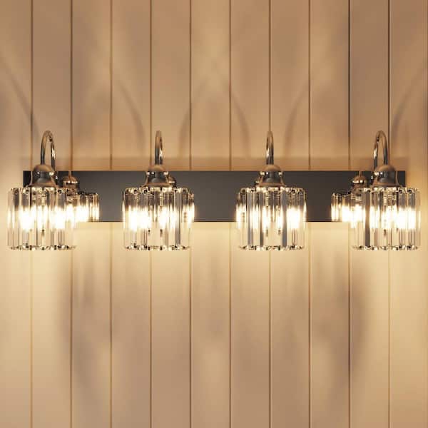 Merrin 32 in. 4-Lights Crystal Chrome Bathroom Vanity Light with Shade