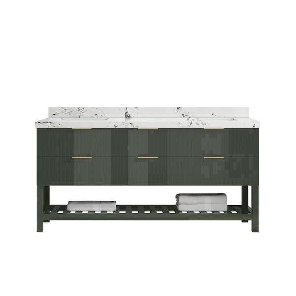 Willow Collections Catalina 72 in. Double Sink Freestanding Pewter Green Bath Vanity with Viola Night Qt. Top Unassembled