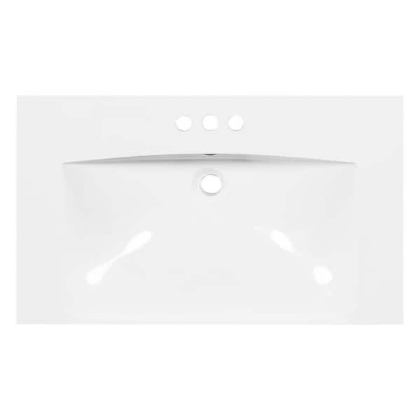 30 in. Drop-In Rectangular Integrated Vanity Top Bathroom Sink in White Resin with 3-Faucet Holes