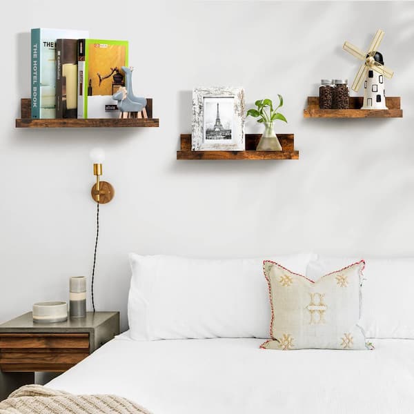 Unbranded Modern 15.7 in. W x 6.3 in. D Brown Set of 5 Floating Decorative Wall Shelves for Wall Decor Storage, Home Decor