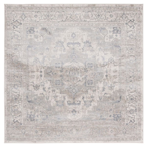 Brentwood 7 ft. x 7 ft. Square Ivory/Gray Distressed Medallion Area Rug