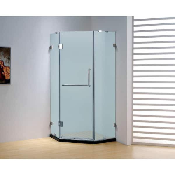 Dreamwerks 39.4 in. x 79 in. Frameless Neo-Angle Hinged Shower Door in Chrome with Handle