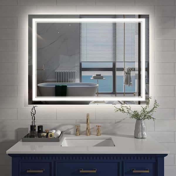 48 in. W x 36 in. H Rectangular Frameless Crystal Clear Wall-Mounted LED Bathroom Vanity Mirror in White
