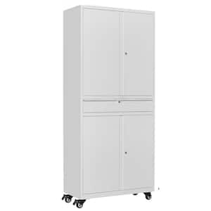31.5 in. W x 72.8 in. H x 15.7 in. D Adjustable 2-Shelf Steel Freestanding Cabinet with 1 Drawer on Wheel in White