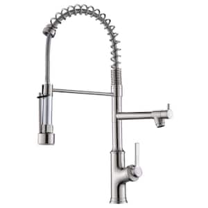 Single Handle No Sensor Pull Down Sprayer Kitchen Faucet with Water Supply Lines in Brushed Nickel