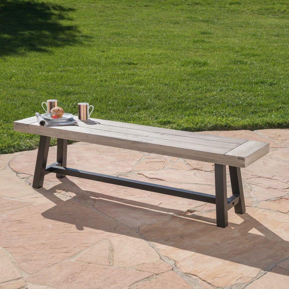 Sandblasted Gray Acacia Wood Outdoor Carlisle Bench with Black Rustic Metal Base price history on PriceWatchPro