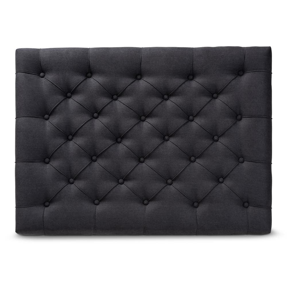 Charcoal Linen Fabric Tufted Cocktail Ottoman with Storage Shelf