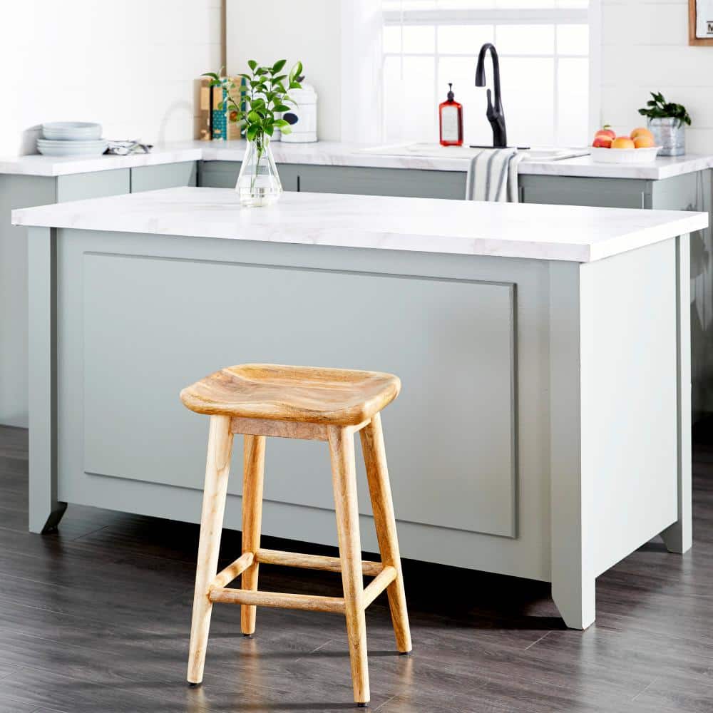 DecMode Brown Mango Wood Contemporary Counter Stool 