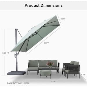 10 ft. Square Outdoor Patio Recyclable Cantilever Umbrella Aluminum Offset 360° Rotation Umbrella in Mint Green