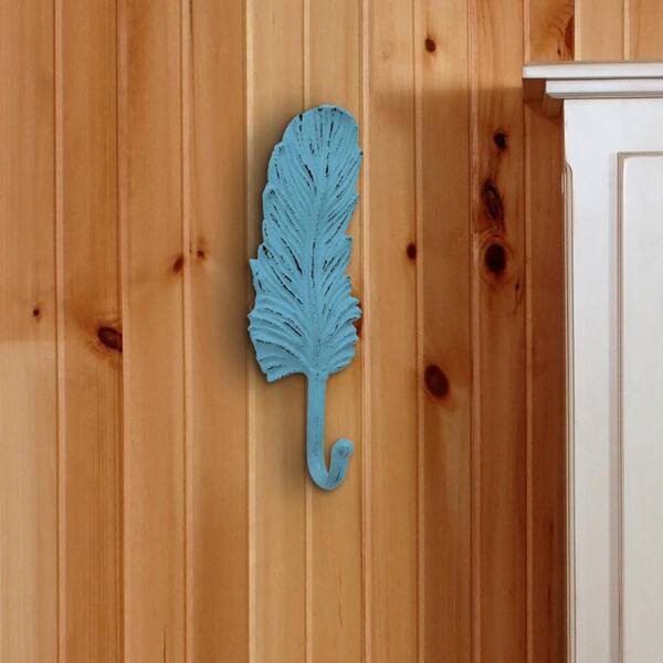 Stonebriar Collection 3 in. x 9 in. Blue Cast Iron Feather Wall Hook