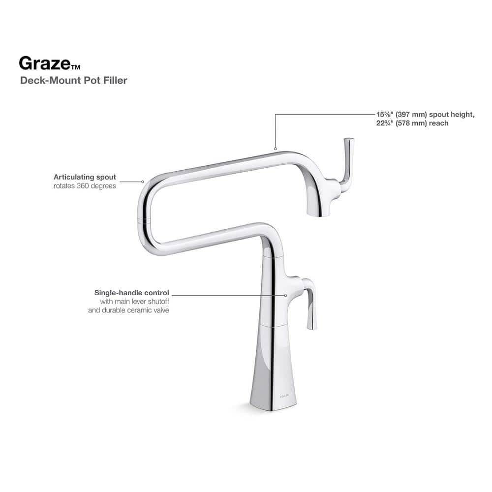 Vibrant Brushed Moderne Brass Deck-Mount Pot Filler Faucet