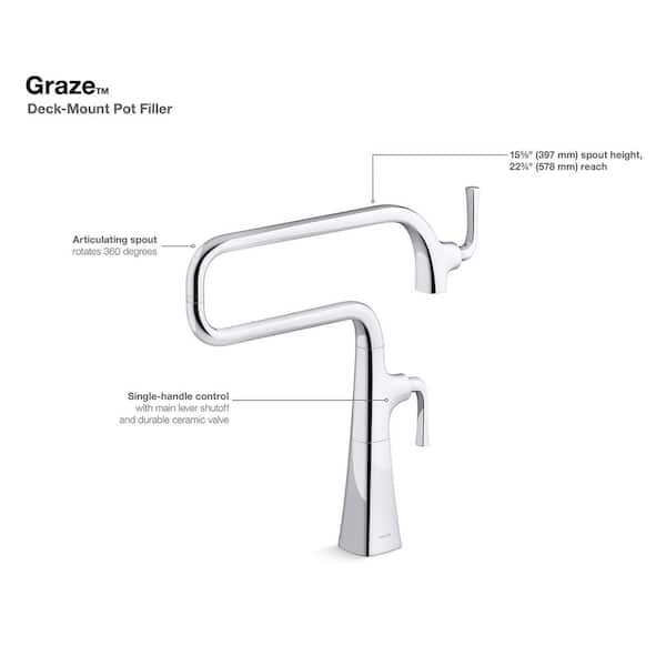 Graze Deck Mount Pot Filler Faucet in Vibrant Brushed Moderne Brass