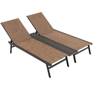 2-Piece Metal Outdoor Patio Chaise Lounge with Middle Panel