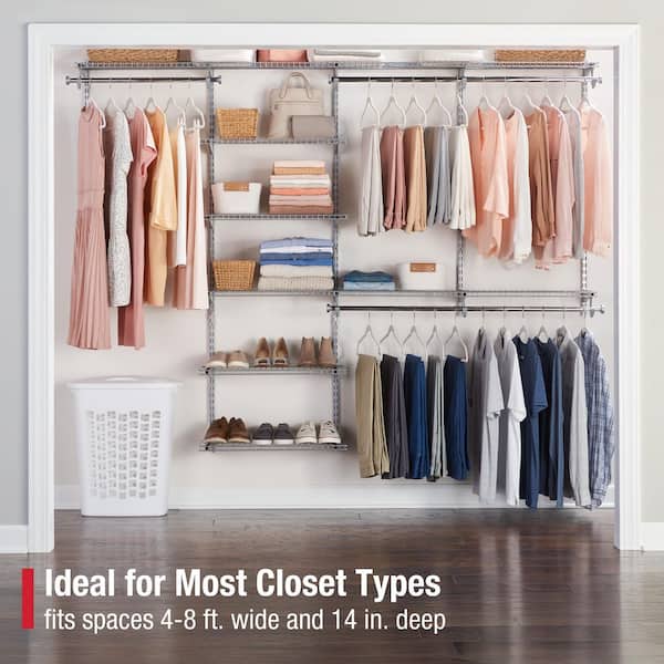 48 in. D x 96 in. W x 2 in. H Configurations Metal Closet System 4 - 8 ft. Titanium Deluxe Wire Shelving Closet Kit