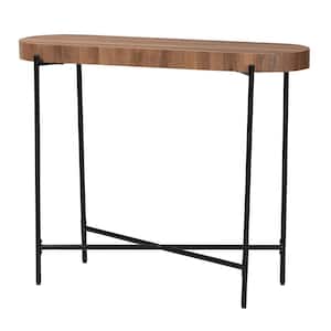 Savion 39.4 in. Walnut Brown and Black Oval Wood Top Console Table