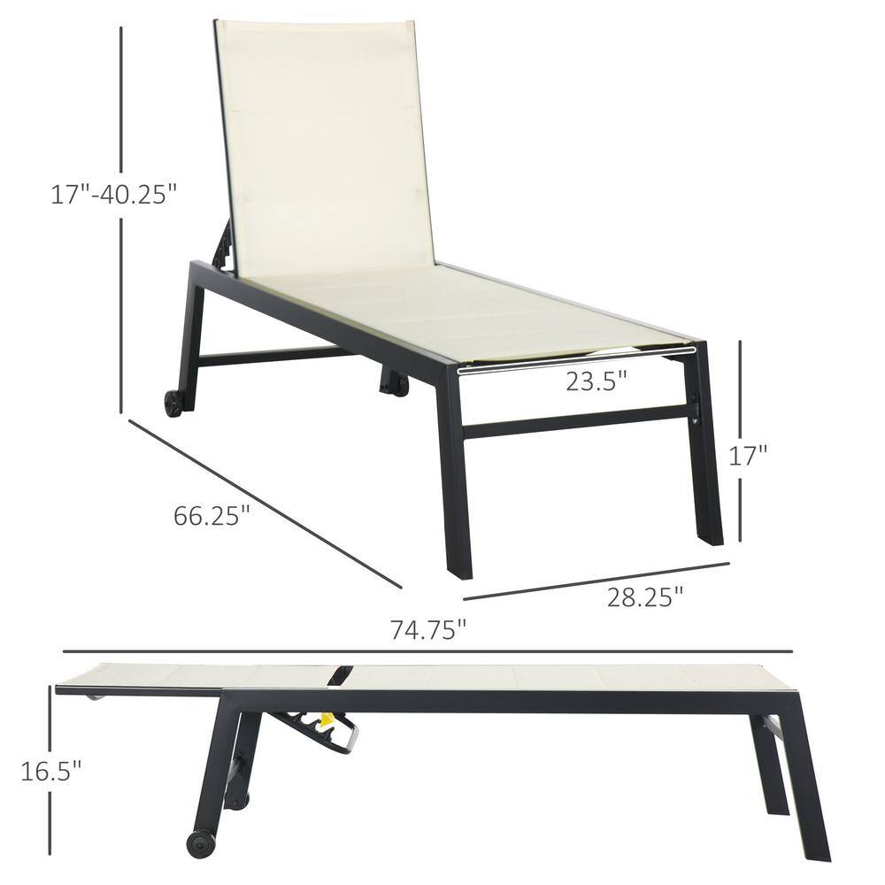 Beachside Bliss Cream White Armless Chaise Lounger with Wheels