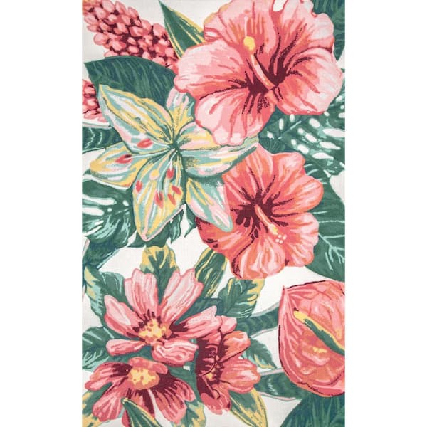 Floral Jute Multi 6 ft. x 6 ft. Indoor/Outdoor Round Patio Area Rug