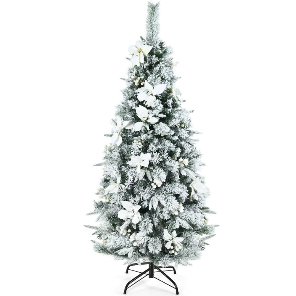 WELLFOR 6 ft. White Regular Unlit PVC Artificial Christmas Tree with Iridescent Branch Tips and Metal Stand