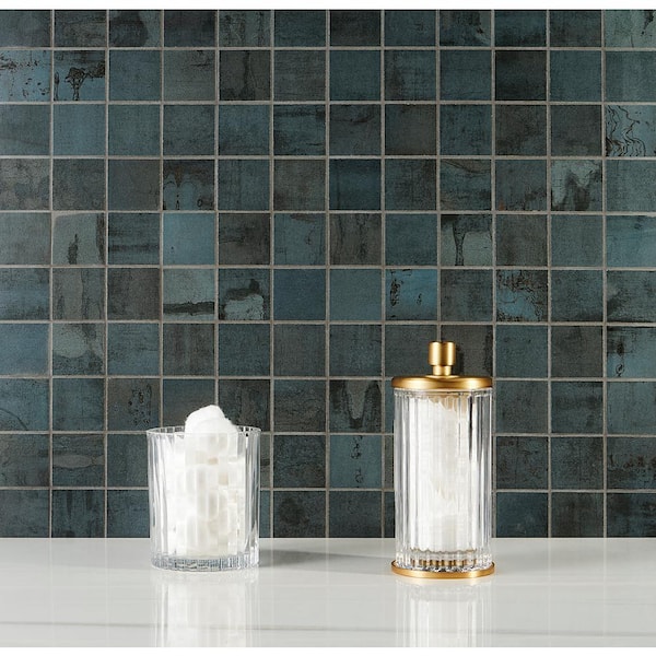 Angela Harris Metallic Dark Blue 11.81 in. x 11.81 in. Matte Porcelain Floor and Wall Mosaic Tile (0.96 sq. ft./Each)