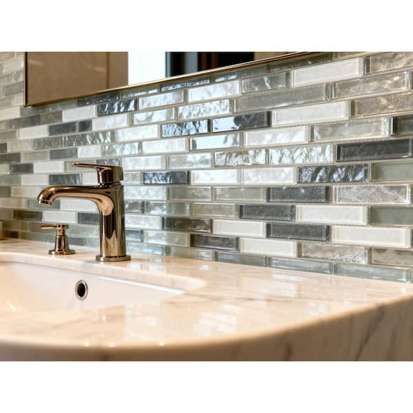 Geo Gray 13 in. x 13 in. Brick Textured Glass Mosaic Wall and Pool Tile (1 sq.ft/Each)