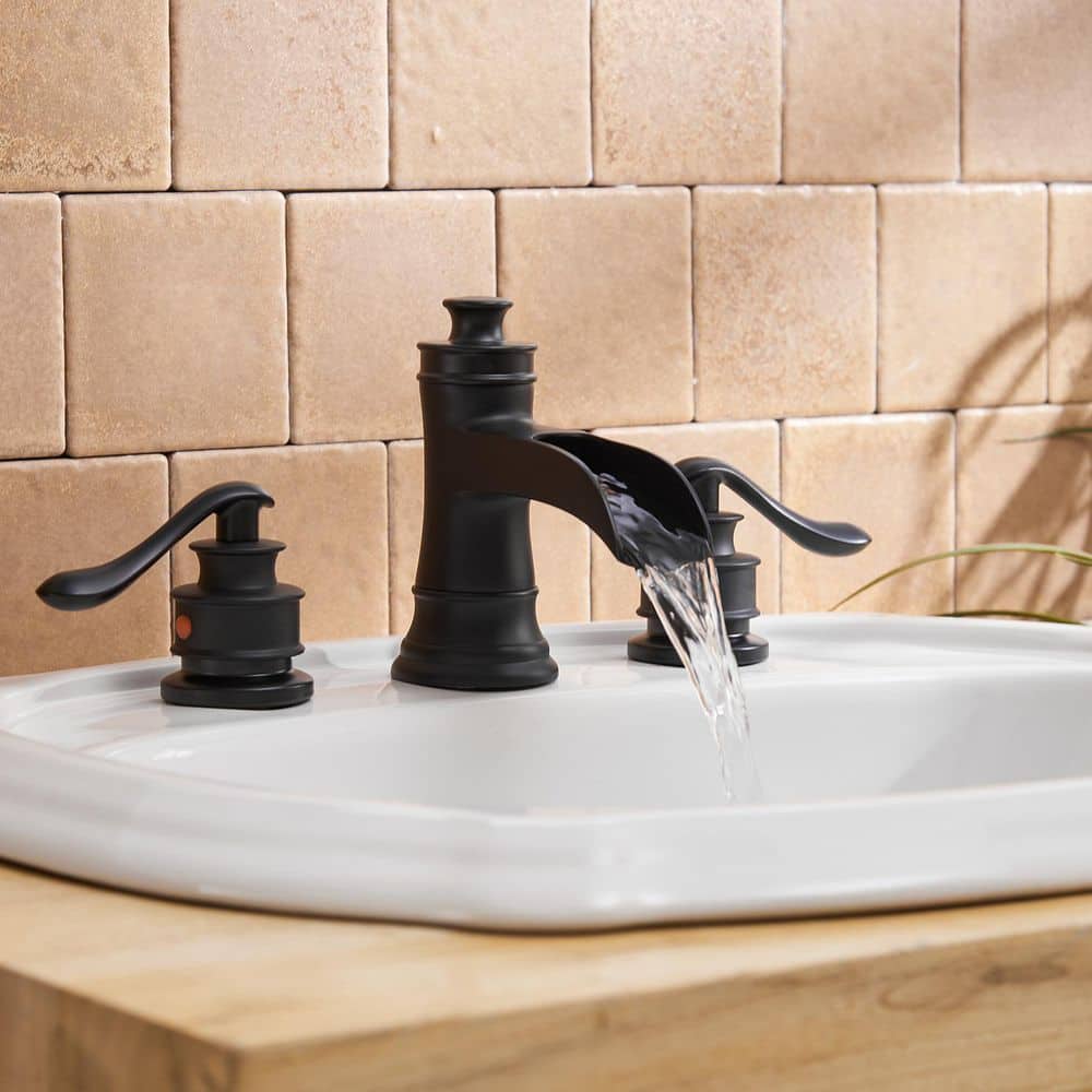 Matte Black 8-Inch Widespread Waterfall Bathroom Faucet