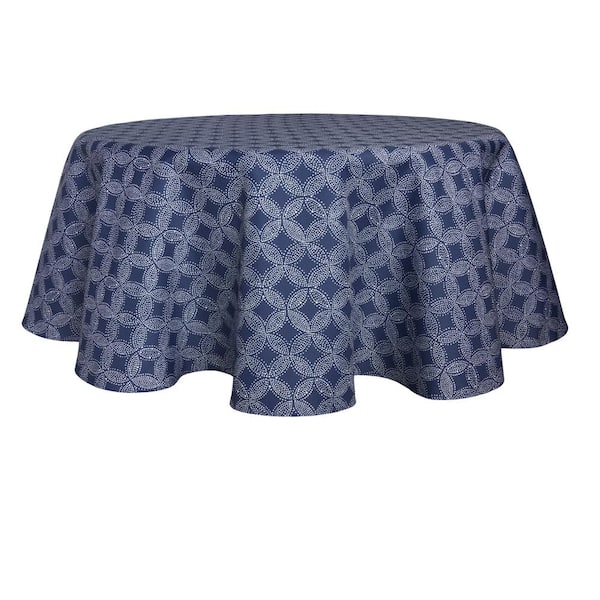 Tommy Bahama Island Tile 70 In Round, Navy Blue And White Round Tablecloth
