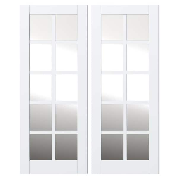 TENONER 64 in. x 80 in. (Double 32"W Doors)10 Lite, White Primed, No Bore, Mirrored Glass, finished MDF Wood Interior Door Slab