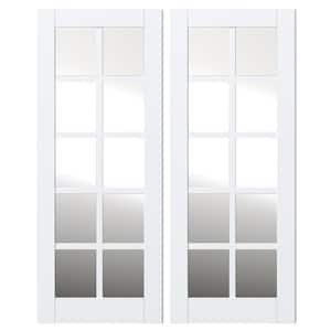 64 in. x 80 in. (Double 32"W Doors)10 Lite, White Primed, No Bore, Mirrored Glass, finished MDF Wood Interior Door Slab