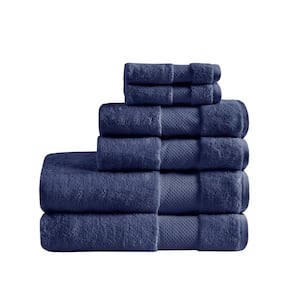 6-Piece Navy Cotton Bath Towel Set, 3 Sizes Available, Oeko-Tex Certified