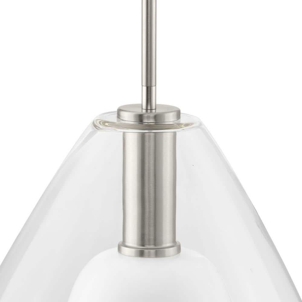 Carillon 15" Brushed Nickel Pendant with Clear and Opal Glass Shade